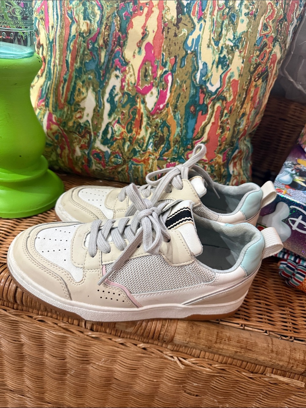ShuShop Cream and Light Blue Women's Lace-Up Sneakers